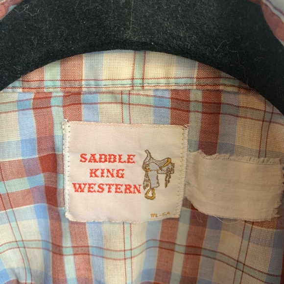 Vintage 80s Saddle King Western Pearl Snap Plaid Short Sleeve Button-Up - Picture 2 of 9